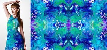 29002 Materiał ze wzorem motyw abstrakcyjny w stylu marmuru w odcieniach niebieskiego, fioletu i zielonego z efektem odbicia